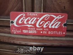Vintage Coca-cola Porcelain Sign Old Door Push Bar Soda Pop Drink Bottled Coke