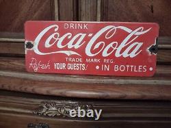 Vintage Coca-cola Porcelain Sign Old Door Push Bar Soda Pop Drink Bottled Coke
