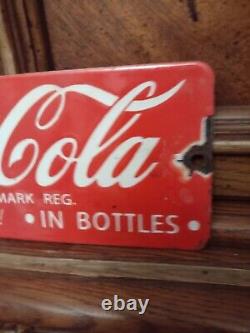 Vintage Coca-cola Porcelain Sign Old Door Push Bar Soda Pop Drink Bottled Coke