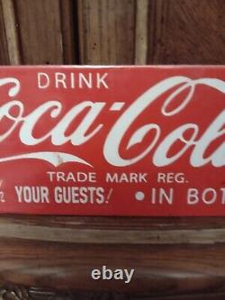 Vintage Coca-cola Porcelain Sign Old Door Push Bar Soda Pop Drink Bottled Coke