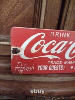 Vintage Coca-cola Porcelain Sign Old Door Push Bar Soda Pop Drink Bottled Coke