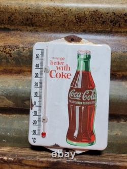 Vintage Coca-cola Porcelain Sign Soda Old Thermometer Coke Beverage Food Drink