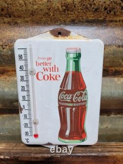 Vintage Coca-cola Porcelain Sign Soda Old Thermometer Coke Beverage Food Drink