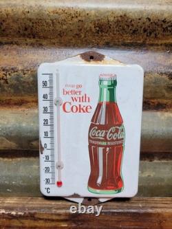 Vintage Coca-cola Porcelain Sign Soda Old Thermometer Coke Beverage Food Drink
