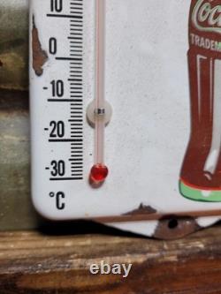 Vintage Coca-cola Porcelain Sign Soda Old Thermometer Coke Beverage Food Drink