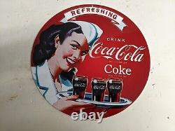 Vintage Coca-cola Porcelain Soda Enamel Gas Station Sign Coke Beverage