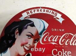 Vintage Coca-cola Porcelain Soda Enamel Gas Station Sign Coke Beverage