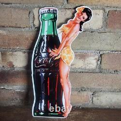 Vintage Coca-cola Porcelain Soda Gas Station Die-cut Sign Coke Beverage 13x7