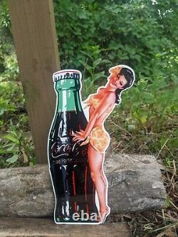 Vintage Coca-cola Porcelain Soda Gas Station Die-cut Sign Coke Beverage 13x7