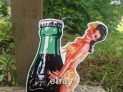 Vintage Coca-cola Porcelain Soda Gas Station Die-cut Sign Coke Beverage 13x7