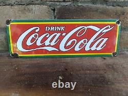 Vintage Coca-cola Porcelain Soda Gas Station Sign Coke Beverage 4 X 12