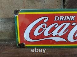 Vintage Coca-cola Porcelain Soda Gas Station Sign Coke Beverage 4 X 12