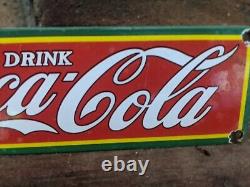 Vintage Coca-cola Porcelain Soda Gas Station Sign Coke Beverage 4 X 12