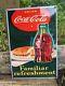 Vintage Coca-cola Refreshment Porcelain Gas Station Sign Coke 12 X 8