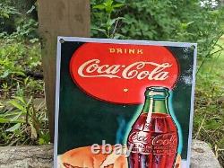 Vintage Coca-cola Refreshment Porcelain Gas Station Sign Coke 12 X 8