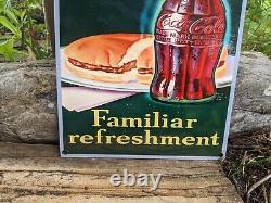 Vintage Coca-cola Refreshment Porcelain Gas Station Sign Coke 12 X 8