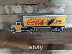 Vintage Coca-cola Simitruck Sprite Boy Porcelain Soda Metal Sign 17 X 5
