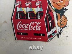 Vintage Coca-cola Sprite Boy Porcelain Gas Station Metal Die-cut Sign Coke Cola