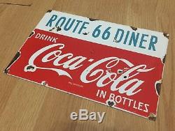 Vintage Cocacola Route 66 Porcelain Sign 8x12