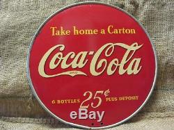 Vintage Coke Coca-Cola 25c Round Display Sign Antique 6 Pack Carton Soda 9754