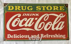 Vintage Coke Coca-cola 24 Drug Store Soda Porcelain Sign Car Truck Oil Gas