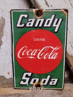 Vintage Coke Porcelain Sign Old Coca Cola Candy Soda Pop General Store Door Push