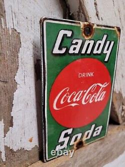 Vintage Coke Porcelain Sign Old Coca Cola Candy Soda Pop General Store Door Push