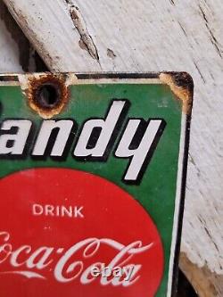 Vintage Coke Porcelain Sign Old Coca Cola Candy Soda Pop General Store Door Push