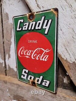 Vintage Coke Porcelain Sign Old Coca Cola Candy Soda Pop General Store Door Push