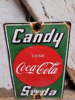 Vintage Coke Porcelain Sign Old Coca Cola Candy Soda Pop General Store Door Push