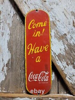 Vintage Coke Porcelain Sign Old Soda Coca Cola General Store Screen Door Push