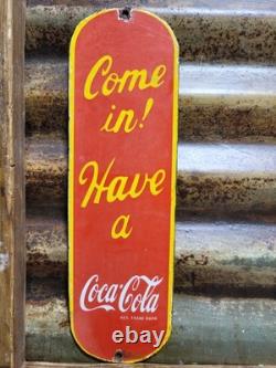 Vintage Coke Porcelain Sign Old Soda Coca Cola General Store Screen Door Push