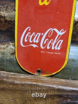Vintage Coke Porcelain Sign Old Soda Coca Cola General Store Screen Door Push