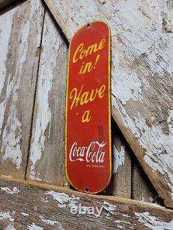 Vintage Coke Porcelain Sign Old Soda Coca Cola General Store Screen Door Push