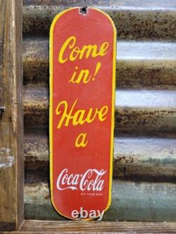 Vintage Coke Porcelain Sign Old Soda Coca Cola General Store Screen Door Push