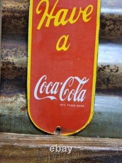 Vintage Coke Porcelain Sign Old Soda Coca Cola General Store Screen Door Push