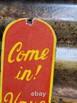 Vintage Coke Porcelain Sign Old Soda Coca Cola General Store Screen Door Push