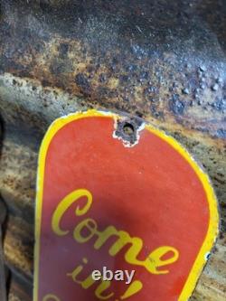 Vintage Coke Porcelain Sign Old Soda Coca Cola General Store Screen Door Push