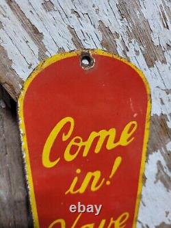 Vintage Coke Porcelain Sign Old Soda Coca Cola General Store Screen Door Push