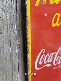 Vintage Coke Porcelain Sign Old Soda Coca Cola General Store Screen Door Push