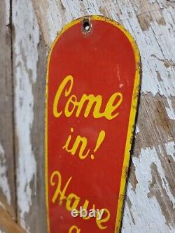 Vintage Coke Porcelain Sign Old Soda Coca Cola General Store Screen Door Push