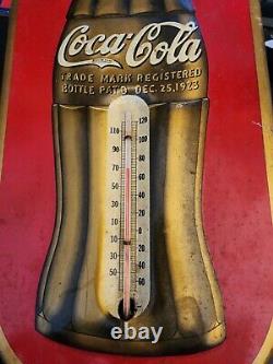 Vintage DATED Embossed Coca-Cola Bottle Thermometer Sign Metal Antique Coke