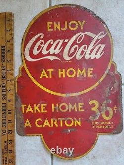 Vintage DS Enjoy Coca Cola At Home Carton Bottle Drink Sign Coke Rack Topper