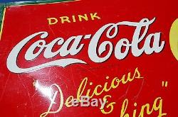 Vintage Delicious Refreshing Coca Cola Sign Young Couple Super Piece Rare