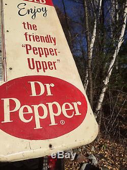 Vintage Dr Pepper Cola Beverage Soda Pop Metal Thermometer Sign 26inX10in