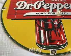 Vintage Dr. Pepper Porcelain Sign Gas Station Soda Pop Coca Cola Pepsi Dew Oil