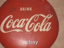 Vintage Drink Coca Cola 16 Round Metal Sign Marked AM57