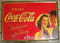 Vintage Drink Coca Cola 1942 Metal Sign Great Condition, Delicious and refr