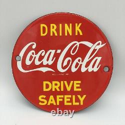 Vintage Drink Coca Cola Drive Safely Metal Enamel Gas Station Deco Sign 5 Used