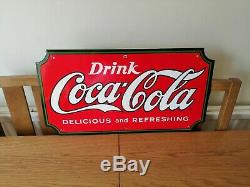 Vintage Drink Coca Cola Enamel Sign Very Good Condition